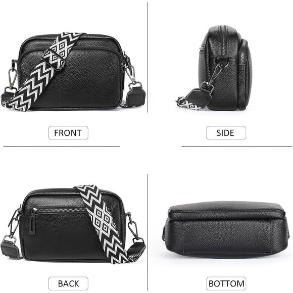 Women Crossbody Bag PU Leather Small Purse with Wide Adjustable Strap - Picture 3 of 7